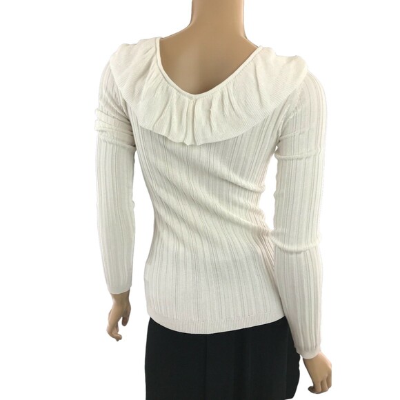 Intermix Petite XS 'Mika' Ivory White Lace-Up Knit Top Viscose Long Sleeves - Picture 2 of 6
